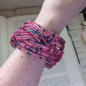 Pink and Blue Multi-Strand Beaded Bracelet